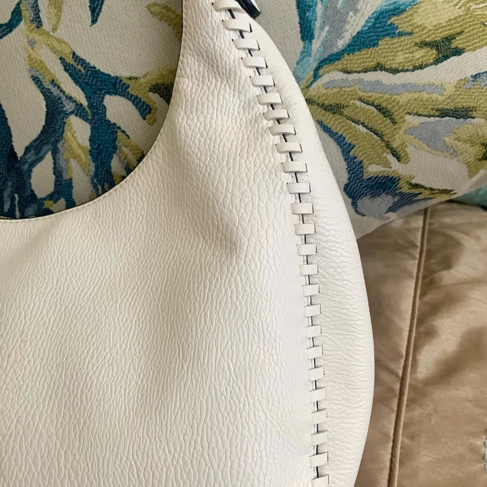 Sondra Roberts White Faux Pebble Leather Hobo Bag w Metallic Gold Braided Strap - Picture 13 of 15